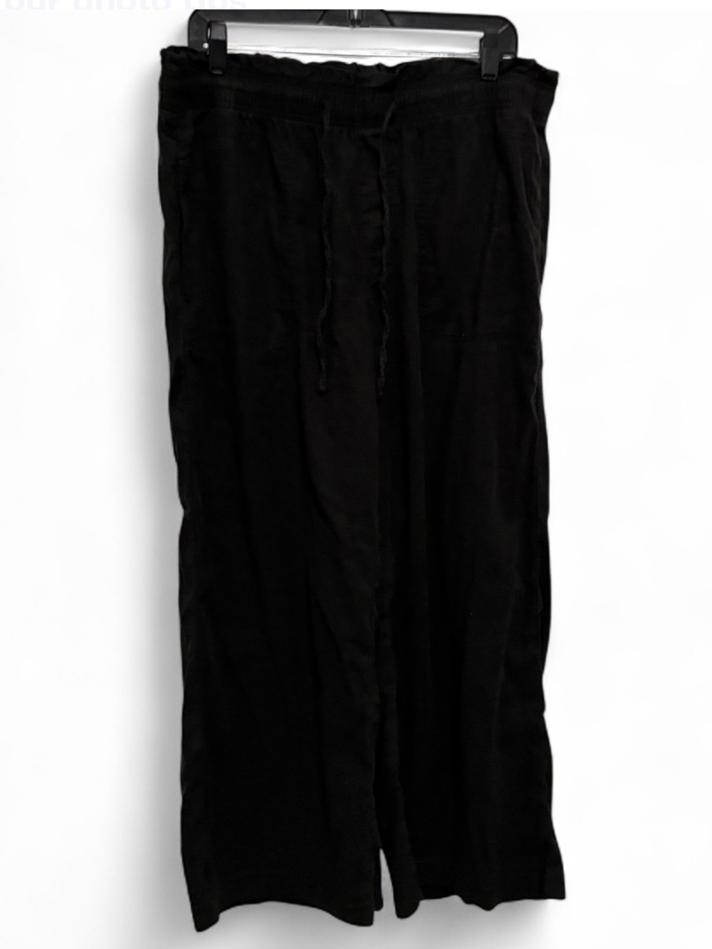 American Eagle Black Drawstring Linen Blend Wide-Leg Pants